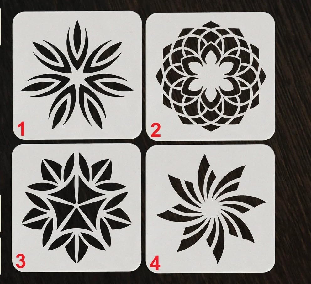 4 Pcs Plastic Circular Mandala Art Stencils – 8x8 Inch Reusable Drawing Painting Stencil